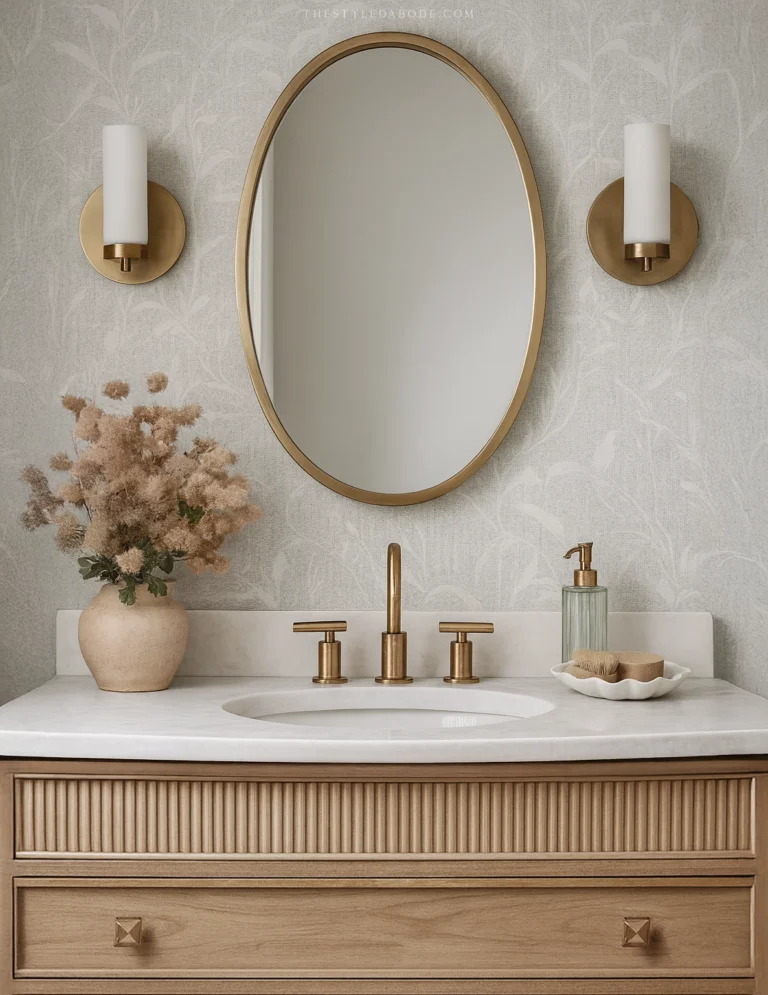 Get the Look | Beautiful Powder Room With Light Oak Fluted Vanity