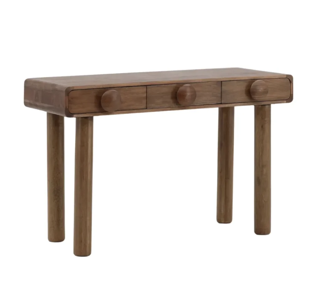 wood desk with round drawer pulls