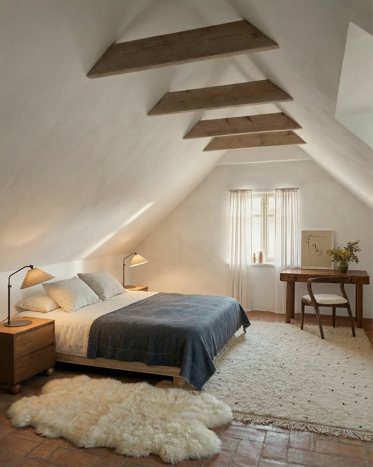 Get the Look | Organic Modern Attic Bedroom with Natural Textures & Soft Touches